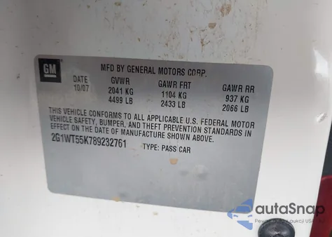 2008 Chevrolet Impala Lt z USA, uszkodzony, nr VIN 2G1WT55K789232761